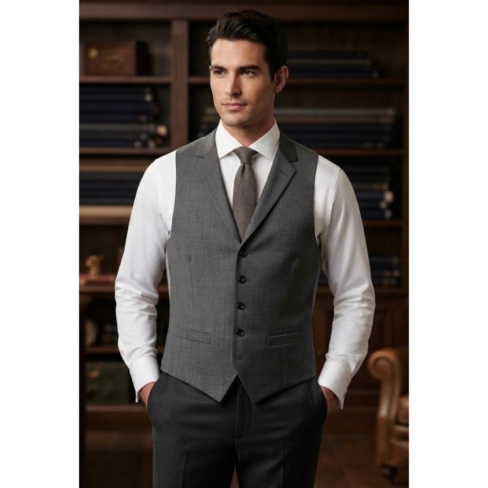 Alfani Mens Slim Fit Suit Vest Grey Sharkskin Waistcoat Notched Lapel Macy's